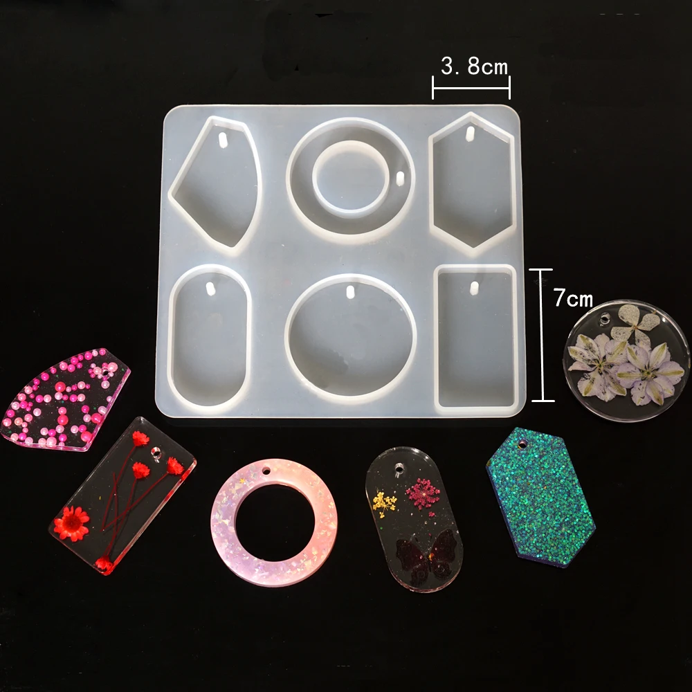 

1=6pcs UV Silicone Mold for jewelry necklace pendant with hole big pendants Resin epoxy Silicone Mould DIY handmade tool