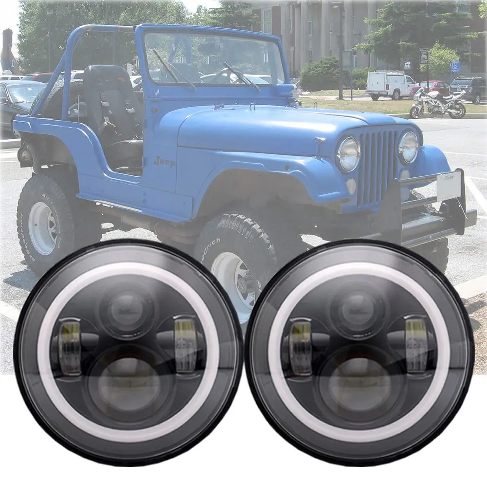 1pcs 7inch Jeep Wrangler Led HeadLight Halo Angle Eyes for 97-2015 JK TJ LJ 751W.1jpg