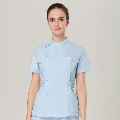 Модные летние женские больничные медицинские скрабы, набор одежды, модный дизайн, облегающие зубные скрабы для салона красоты, мужская униформа медсестры - Цвет: sky blue