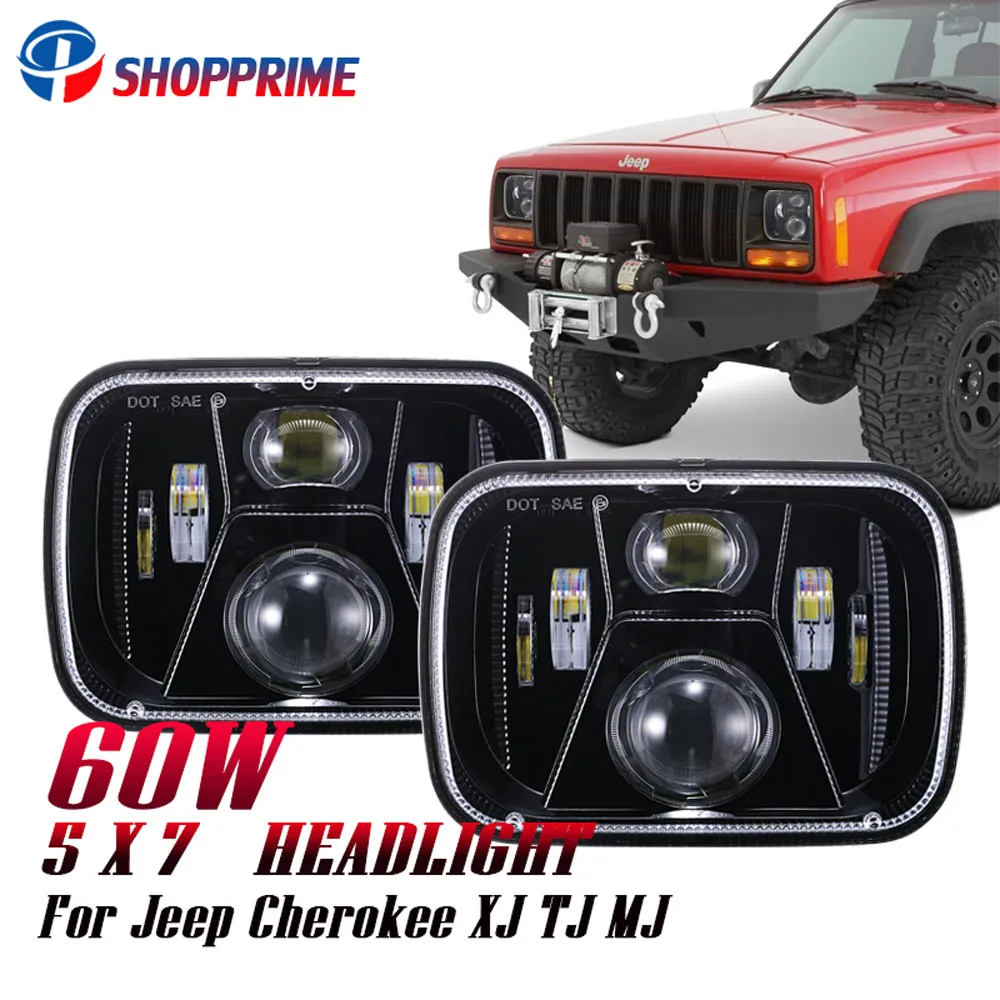 

5x7 Inch H4 High Low LED Driving Light 7X6 inch Rectangular Sealed Beam Headlight for Ford E-250 Van Jeep Cherokee XJ YJ Truck