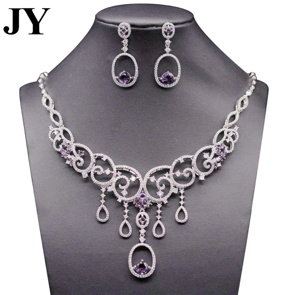 

JY Fashion Bridal Jewelry White Gold CZ Jewelry Set Charm Elegant Party for Women Pendants Necklace and Earrings Jewelry Set