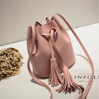 

New Women Tassel Bags Bucket Fashion Shoulder Female Bao Bao Leather Casual Women Bags Crossbody Pink Messenger Bags Luxury New