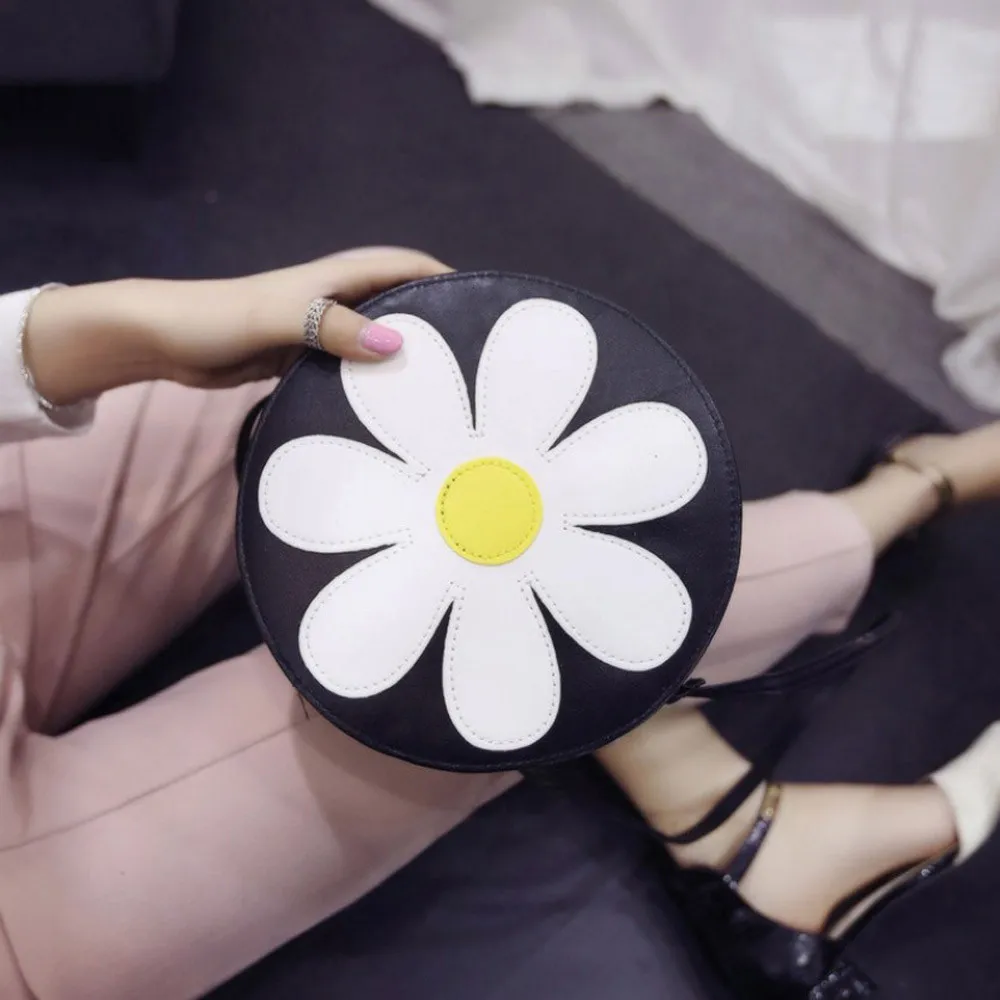 

2018 Girls shoulder bag Fashion Women Leather Flower Handbag Round Body Single Shoulder Phone Bag cute pack