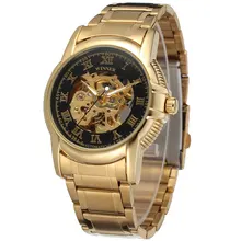 Элитный бренд Победитель Золотой Часы Мужская Мода Автоматическая наручные полые Скелет человека Деловые часы Сталь группа