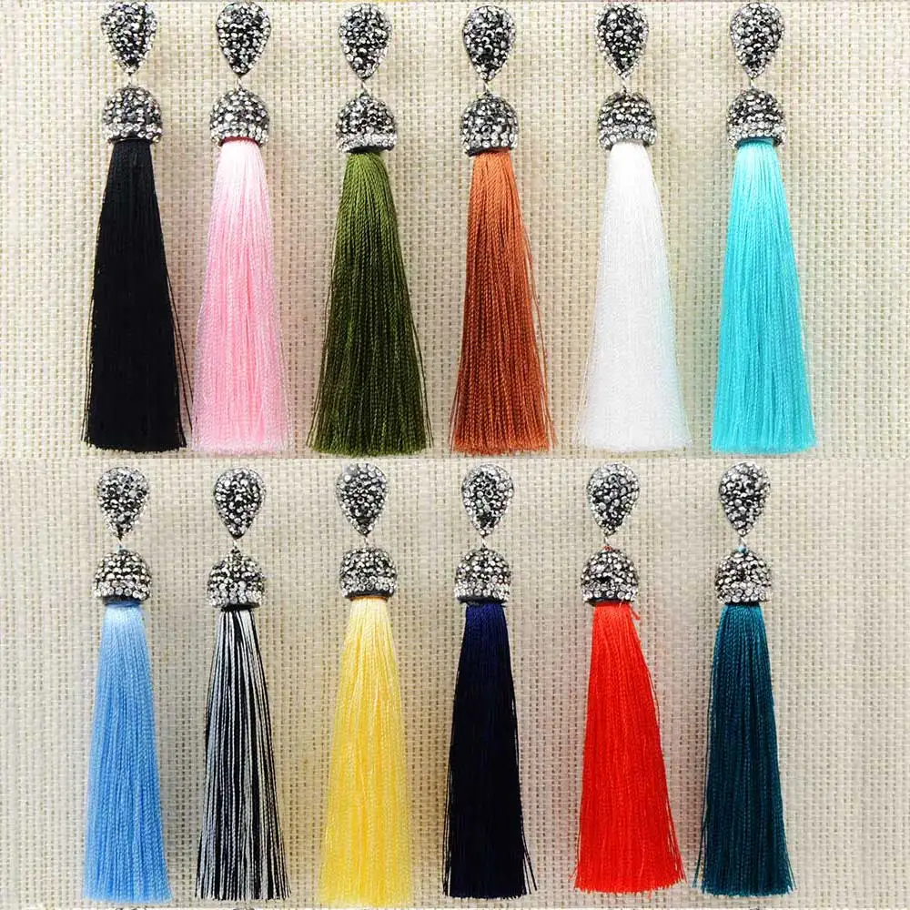 Handmade 12 Colors Long Tassel Earrings Bohemian Black Red Pink White Blue Silk Crystal Dangle Drop Earrings For Women Jewelry - Image 6