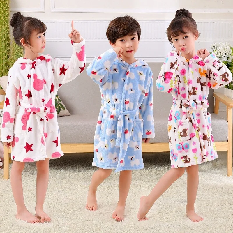 

2019 child bathrobe flannel children's clothing girls hooded towel velvet boys bath clothes child robe