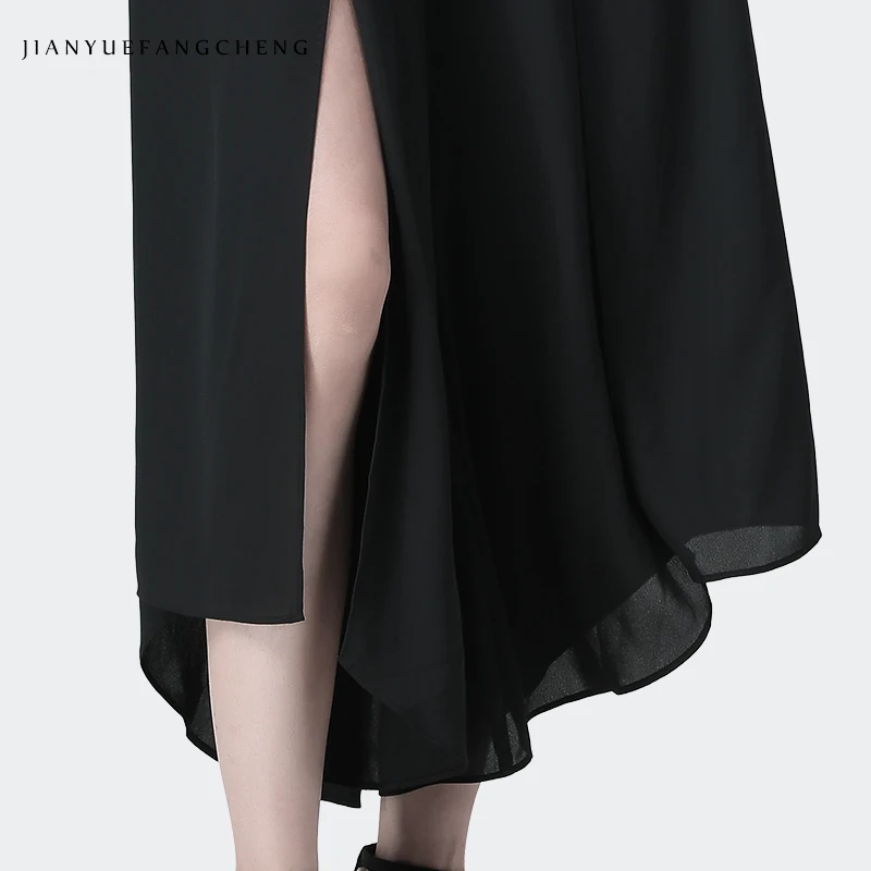 Summer Women' Skirt Pants Black Chiffon Side Split Loose Wide Leg Capris Pantas Fashion Cool Streetwear Casual Female Bottoms Summer Women' Skirt Pants Black Chiffon Side Split Loose Wide Leg Capris Pantas Fashion Cool Streetwear Casual Female Bottoms