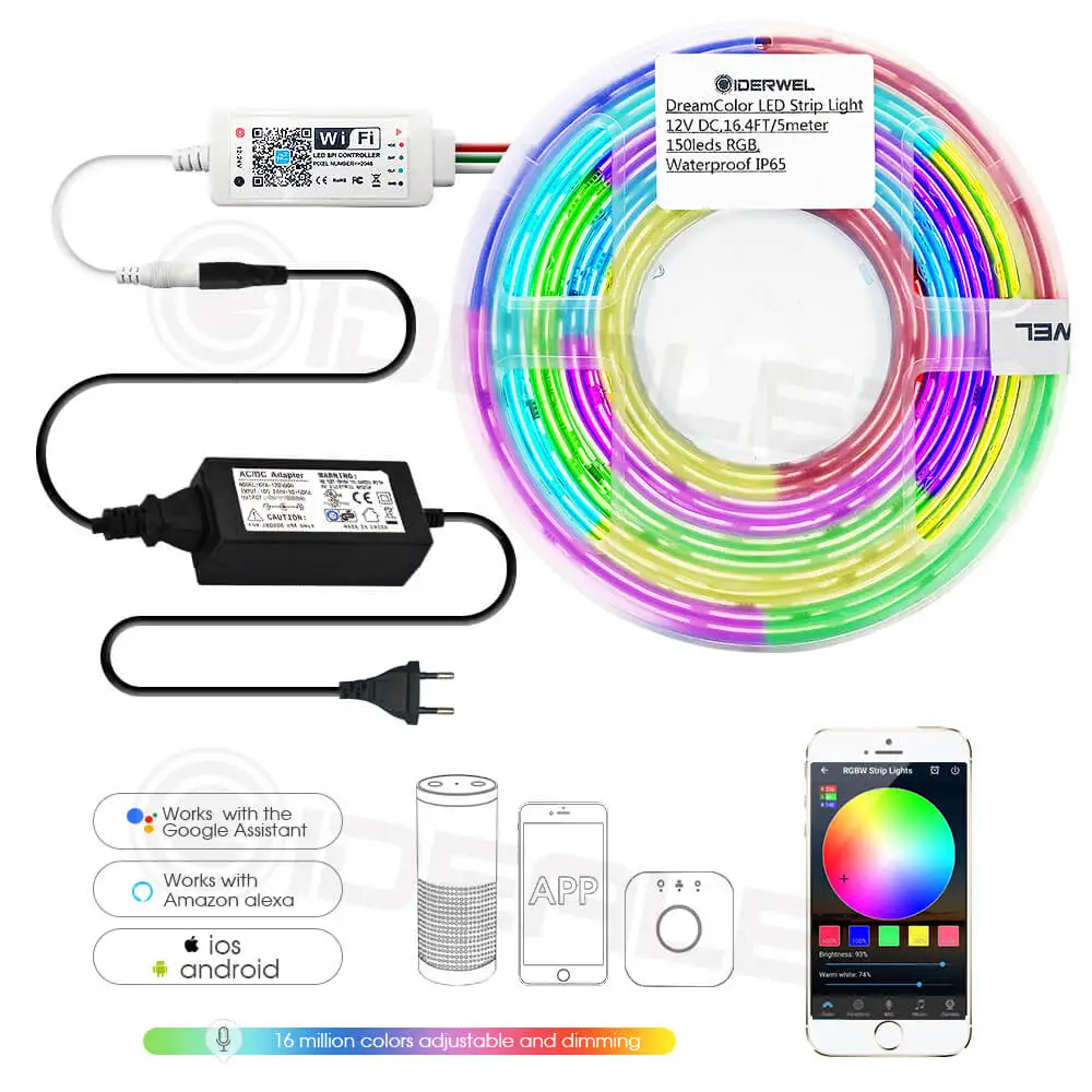 

Color WiFi LED Strip Lights Home Smart Wireless LED Controller Work with Alexa,Google Assistant,Android iOS,APP