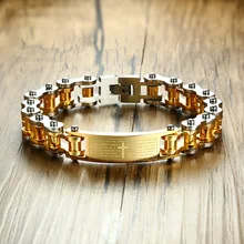 Мужской двухтонный велосипедный браслет с библейским крестом из нержавеющей стали для мужчин, мотоциклетная велосипедная цепь, мужские ювелирные изделия 23,5 см