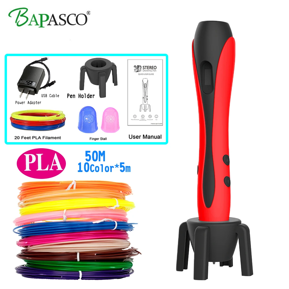 

BAPASCO BP-07 3D Pen With 50M PLA Filament Safe 3D Printing Pen Kids'Souptoys One key Operation Printing Pen 3D Education tools