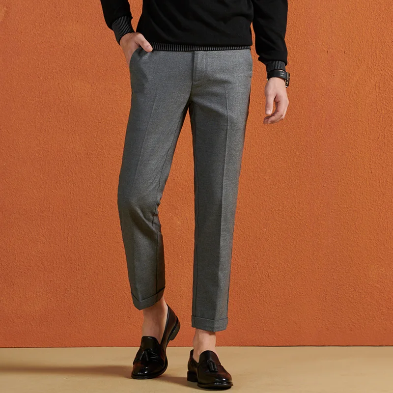 

QZHIHE Business Man Smart Casual Suit Pants Straight Mid Waist Slim Full Length Trousers Male Cotton Solid Pencil Pants 70033