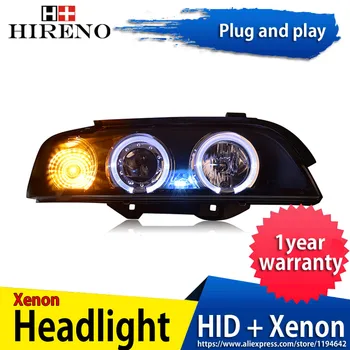 

Hireno Headlamp for BMW E39 1995-2003 car Headlight Assembly LED DRL Angel Lens Double Beam HID Xenon 2pcs