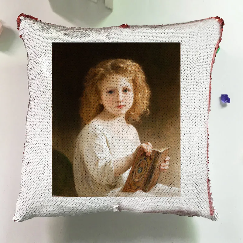Modern Home Decor Chair Cushion Square Pillow Custom Reversible Sequin Pillowcase  Oil Painting Cushion Cover Lovely Children J038 (2)