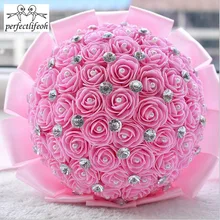 Perfectlifeoh Свадебный букет со стразами красивый искусственный белый цвет слоновой кости синий красный роза для свадебного букета со стразами невесты подружек невесты