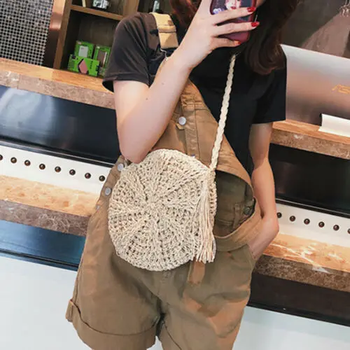

WENYUJH Woven Rattan Bag Round Straw Shoulder Bag Small Beach HandBags Women Summer Hollow Handmade Messenger Crossbody Bags