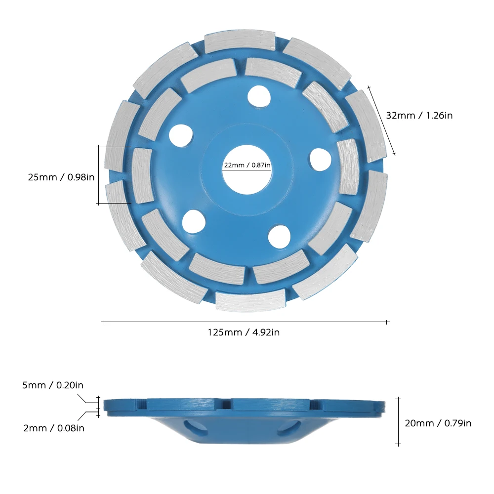 125 мм 5 "алмазный 2 ряда сегмент шлифовальный диск форма чаши шлифовальная чашка 22 мм Внутреннее отверстие для бетонный гранитный кладка