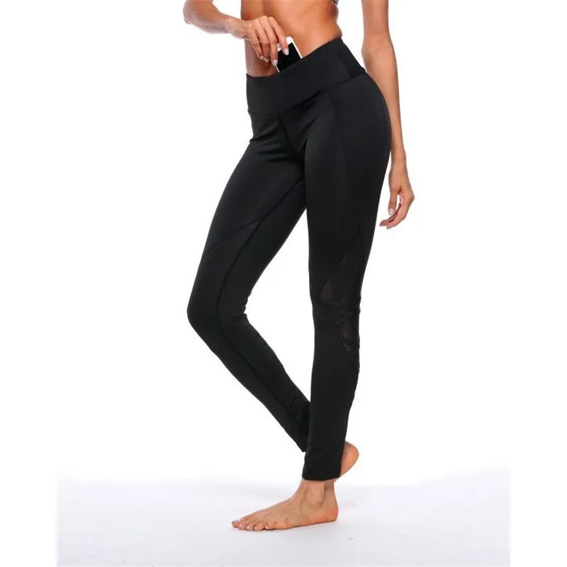 

Women Fitness Pants High Waist Leggings Yoga Breathable Elastic Patchwork Push Up Tight Solid Slim Trousers Mesh Workout Legging