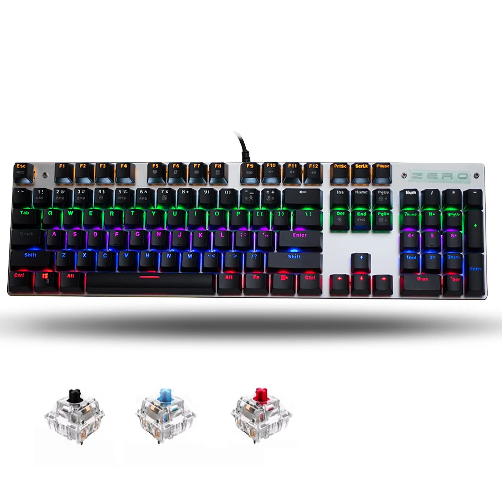 Koop Metoo Originele gaming Mechanische Toetsenbord 87 104 toetsen schakelaar Backlit usb Bedraad toetsenbord blauw rood zwart Engels Russisch spaans