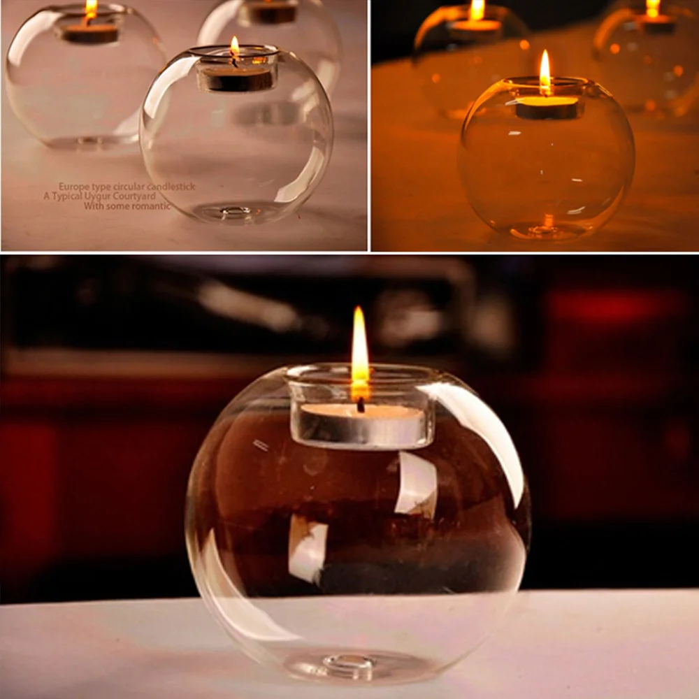 Glass Crystal Candlestick Candle Holder Round Tealight Hollow Party