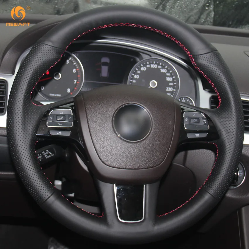 MEWANT черная крышка рулевого колеса из натуральной кожи для Volkswagen Touareg 2011- аксессуары для интерьера запчасти