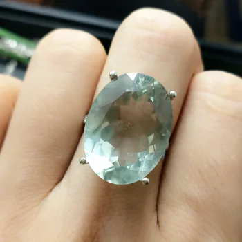 

FLZB , Big trendy ring 100% natural 925 sterling silver with green big amethyst oval 16*21mm 19ct harming ring for girl /women