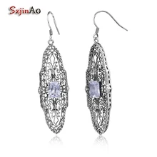 Szjinao распродажа ретро 925 стерлингового серебра AAA+ кубического циркония серьги для женщин Свадебные романтические прозрачные циркония ювелирные изделия