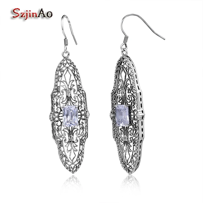 

Szjinao Sale Retro 925 Sterling Silver AAA+ Cubic Zirconia Earrings for Women Wedding Romantic Clear Zirconia Jewelry