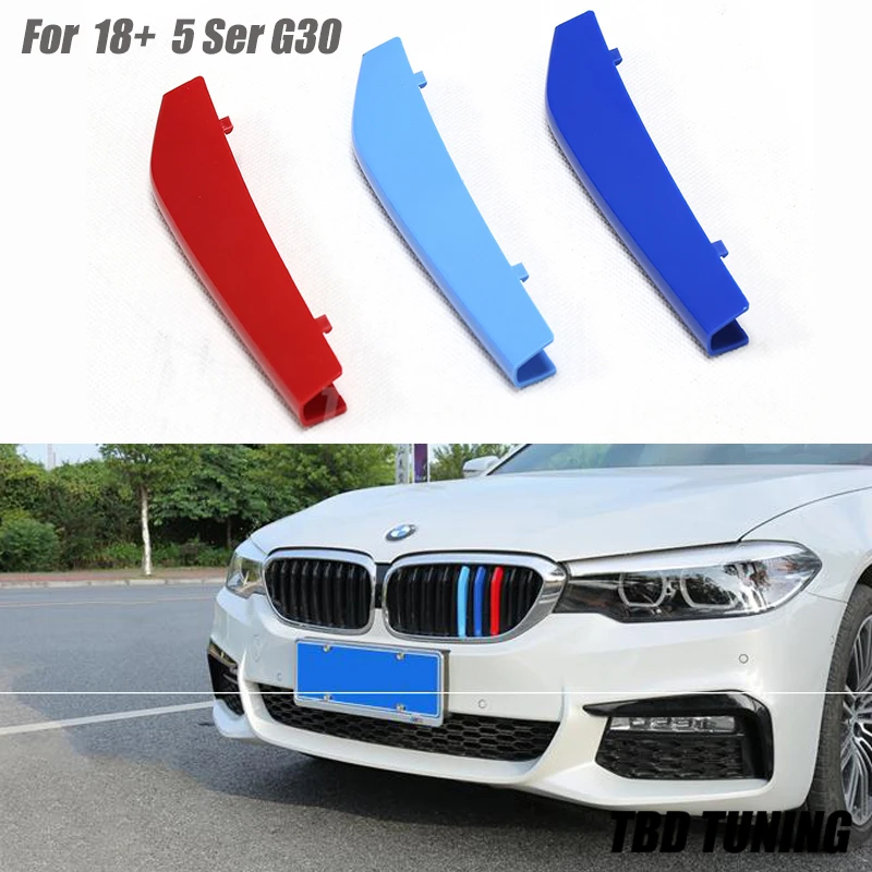 

For 2018 2019 BMW 5 Series Sedan G30 3Pcs Tri-Color Front Grille Trim Strip Cover Bumper Strips Cover Stickers