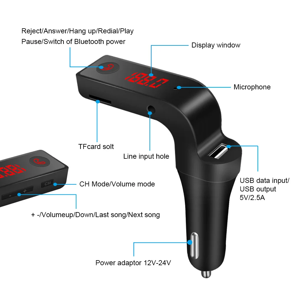 Wireless Car Bluetooth Aux Fm Transmitter Handsfree Bluetooth MP3 Audio Player FM Modulator Bluetooth Car Kit TF USB Charger New (4)