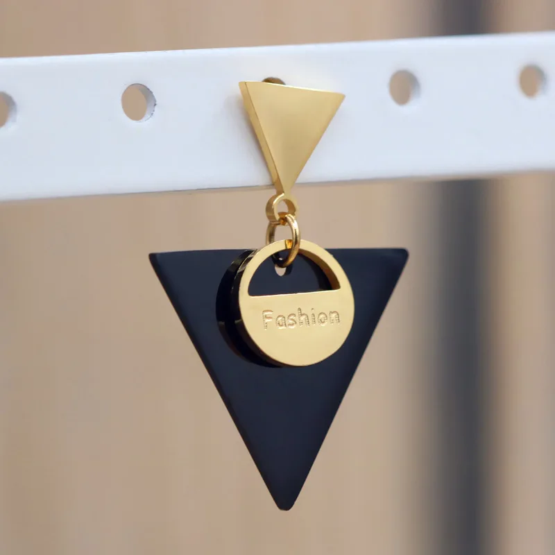 

Stainless Steel Earrings Korean Earrings Triangle Metal Black Trendy Fashion Stud Cute Simple Jewelry for Women Ladies Femme