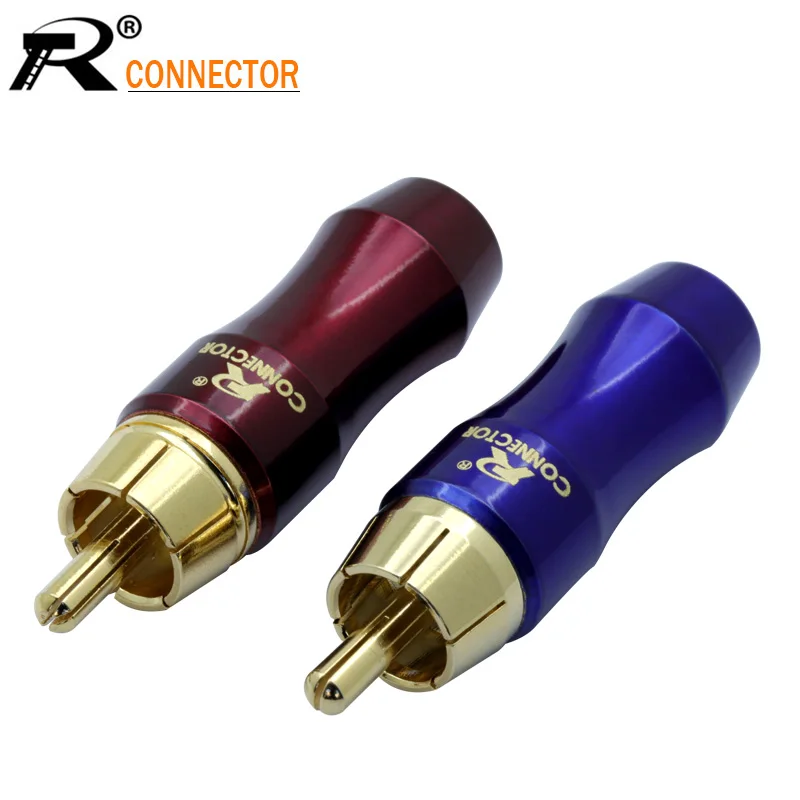 

2Pcs/1Pair New arrival Gold Plated RCA Connector RCA male plug adapter Video/Audio Wire Connector Support 6mm Cable blue&red