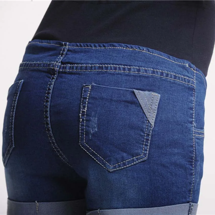 Летние Короткие повседневные джинсы для беременных женщин; кружевные шорты для беременных; одежда с регулируемой талией; простые тонкие брюки для ухода за животом