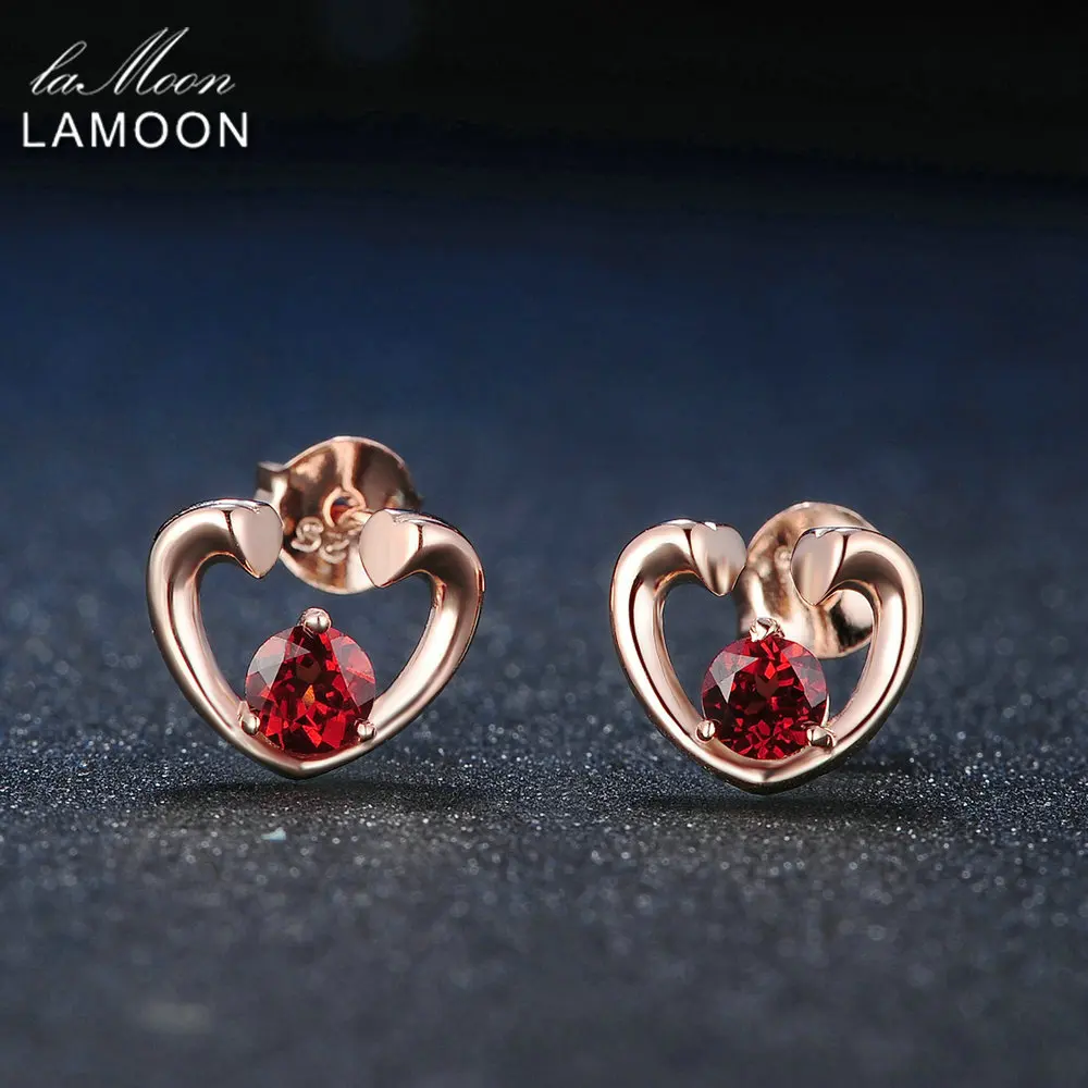 Модные серьги гвоздики LAMOON 0 6 ct 100% с натуральным красным гранатом серебряные