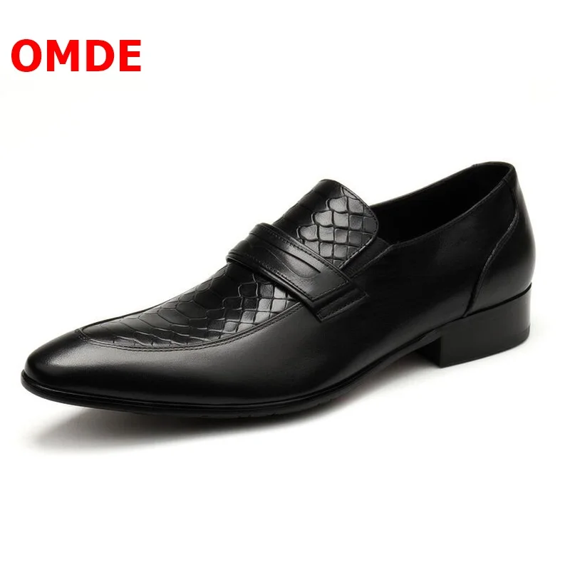 OMDE/черные лоферы с острым носком Мужская кожаная обувь Роскошные модные мужские