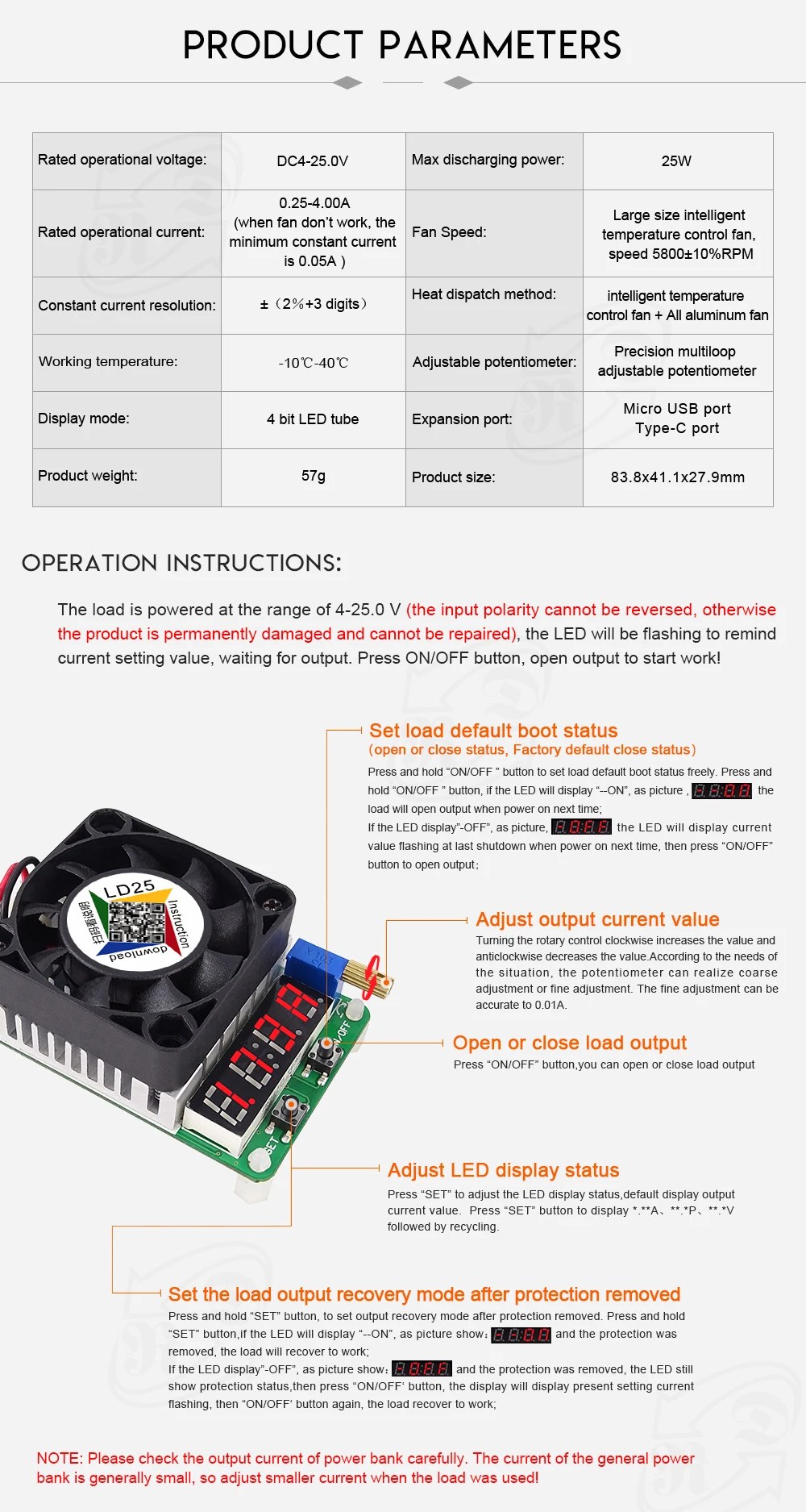 LD25 LD35 Electronic Load Resistor USB Interface Test Discharge Battery Tester 