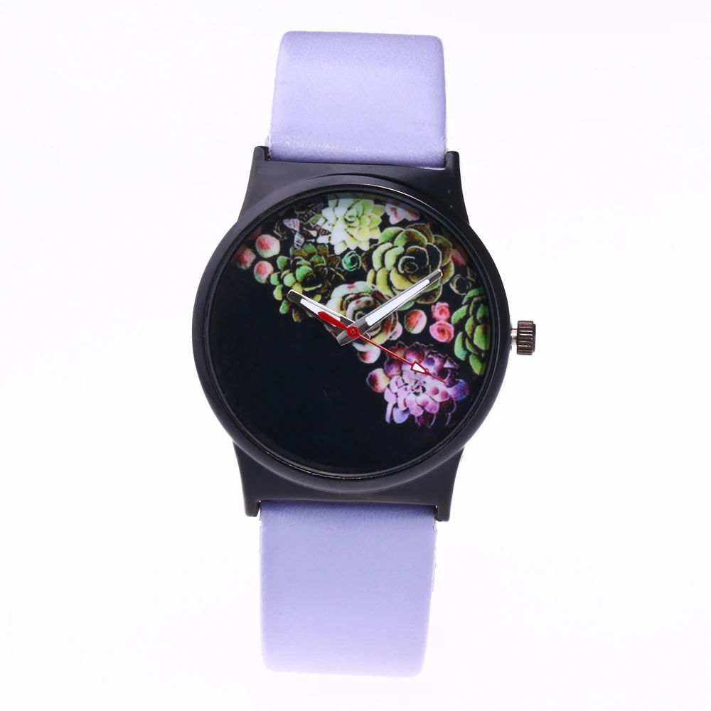 Новая мода цветы циферблат наручные часы дикое платье кожаные женские кварцевые часы Высокое качество часы для женщин часы relogio feminino