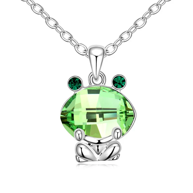 Cute Frog Pendant Necklace Made with Swarovski Element Women