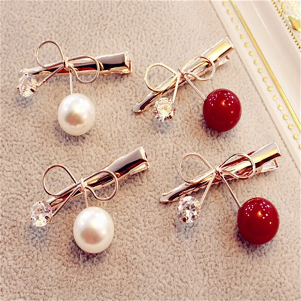 

1 PC Women Hairpin Zircon Cherry Hairpins Bow Mini Duckbill Hair Clips Korean Girls Barrette Hair Accessories Beauty Styling