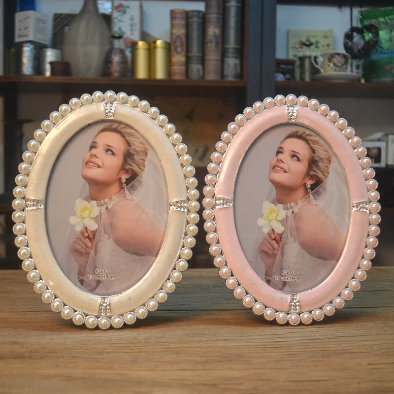 European oval photo frame pink pearl picture frame 7 inch painting