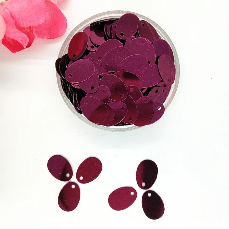 

50g/lot 9*13mm Dark Red Small Oval Egg Shape Pailetten Side Hole Spangle, Claret Paillettes Scrapbooking Sequin Art Burgundy