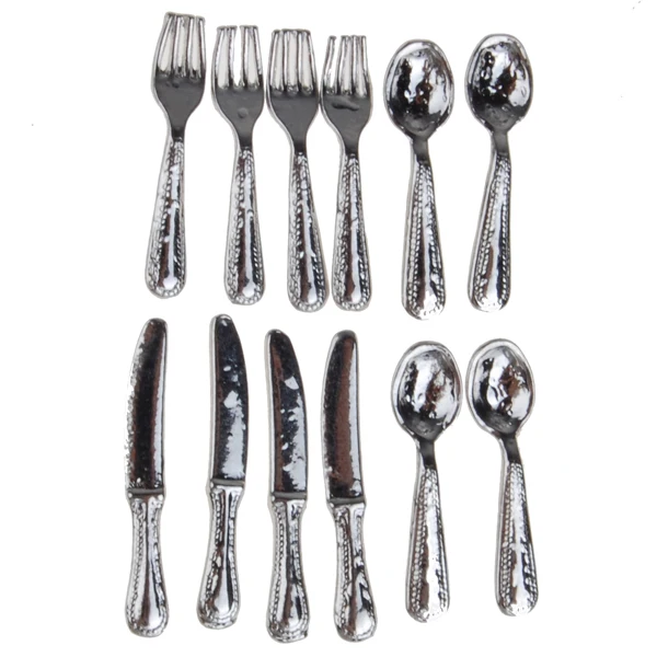 1:12 Scale Dollhouse Miniature Kitchenware Dinnerware Set, Spoon Fork Silverware Tableware Set Dolls House Decoration