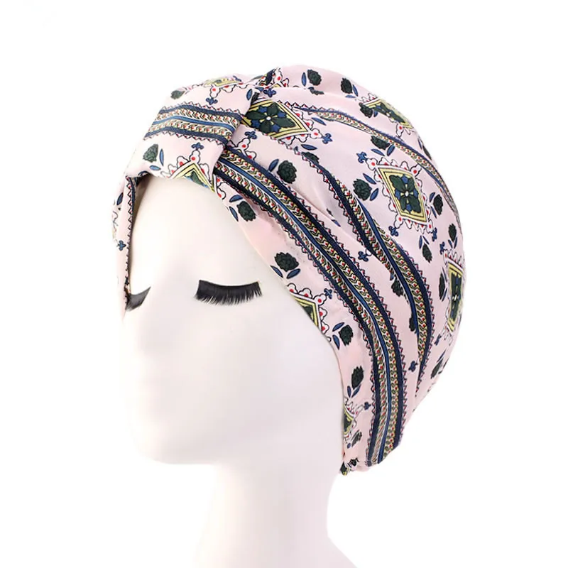 Мусульманская женская шелковистая Шапка-тюрбан для сна, шапочка при химиотерапии, шапка бандана, головной убор, аксессуары для волос - Цвет: Shell Pink