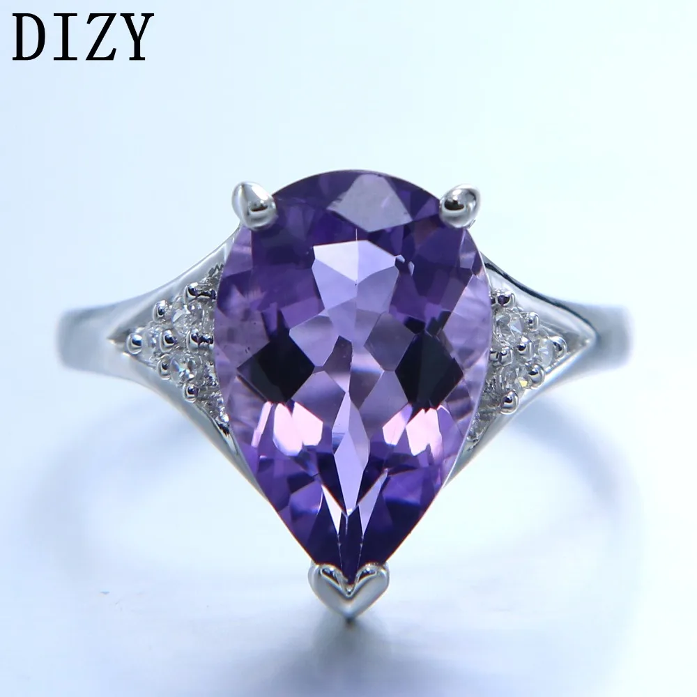 

DIZY Pear Shape 4.9CT Natural Purple Amethyst Ring 925Sterling Silver Gems Ring for Women Gift Wedding Ring Engagement Jewelry