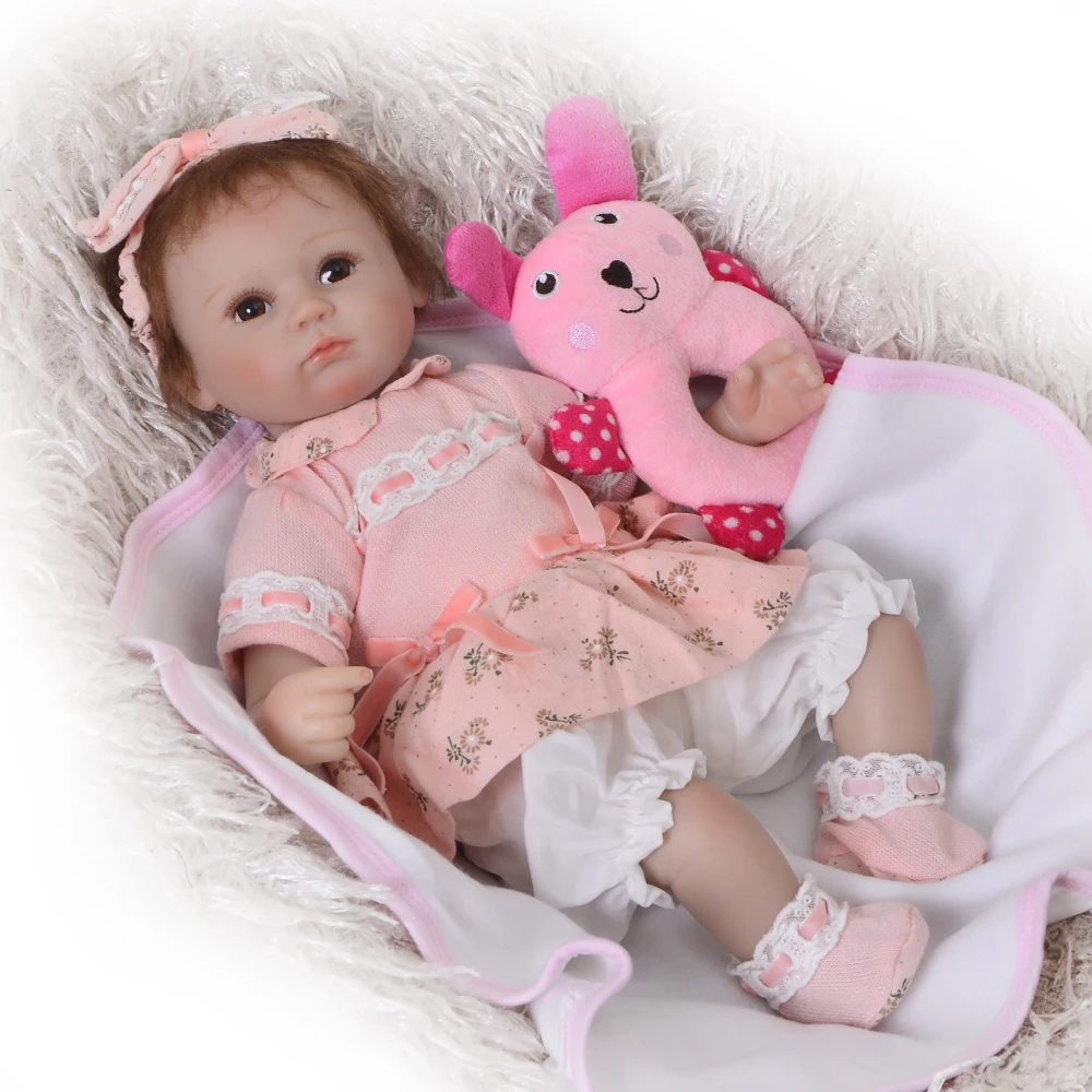 

Wear Pink Princess Skirt Reborn Baby doll 17 Inch Safe Silicone Dolls Reborn Girls Toy Lifelike with Rooted Mohair Kids XMAS TOY