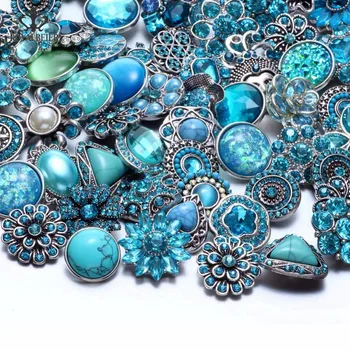 

Wholesale 50pcs/lot Mixed Metal and Glass 18mm Snap Button Jewelry DIY Rhinestone button Charms For DIY Snaps Bracelet Jewelry