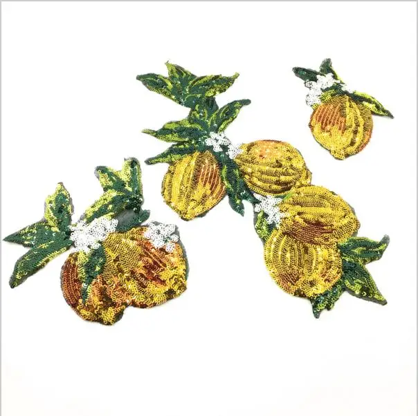 

Set of 3 Sew On Sequin Beaded Lemon Patch Fruits Applique Plant Patches For Dress Appliques Parches Sewing Accessories