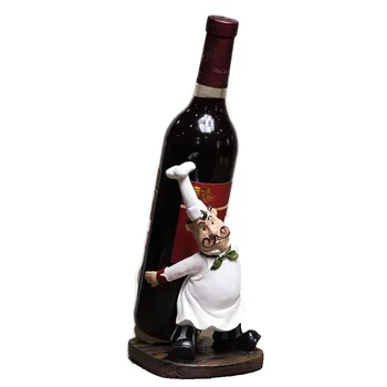 

21cm Height Chef Cook Resin Wine Rack Holders Statue Figurines Kitchen Decoration Miniature Craft Gift Cafe Bar Cabinet Ornament