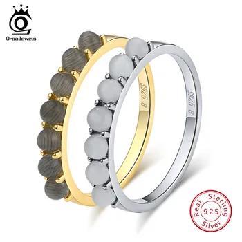 

ORSA JEWELS Real Women 925 Sterling Silver Rings 7 Pieces Cat's Eye Stone Silver & Gold-color Wedding Band Fashion Jewelry SR68