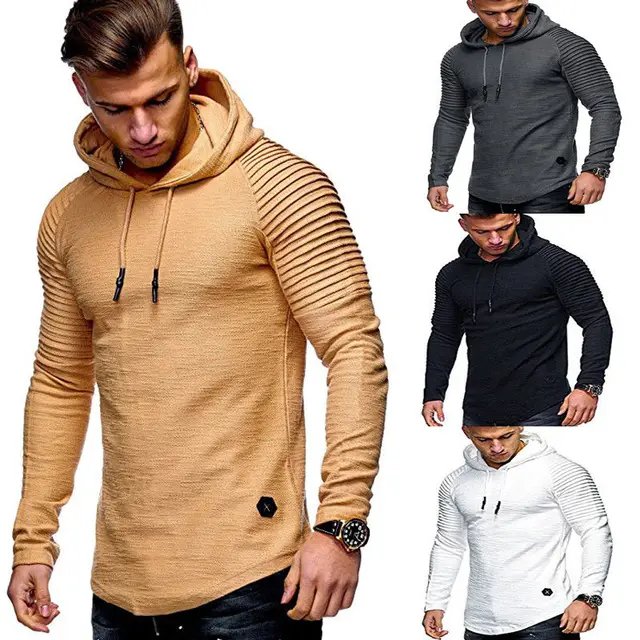 Ragan sleeve hooded men t shirt Pleated sleeve t shirt men Longline ...