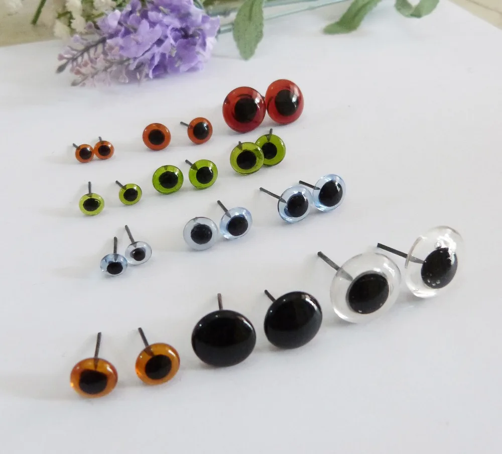 

50pcs new 13/14/15/16/17/19/20/22/24mm glass toy eyes with pin for diy handcraft findings red/clear/coffee/black/-color option